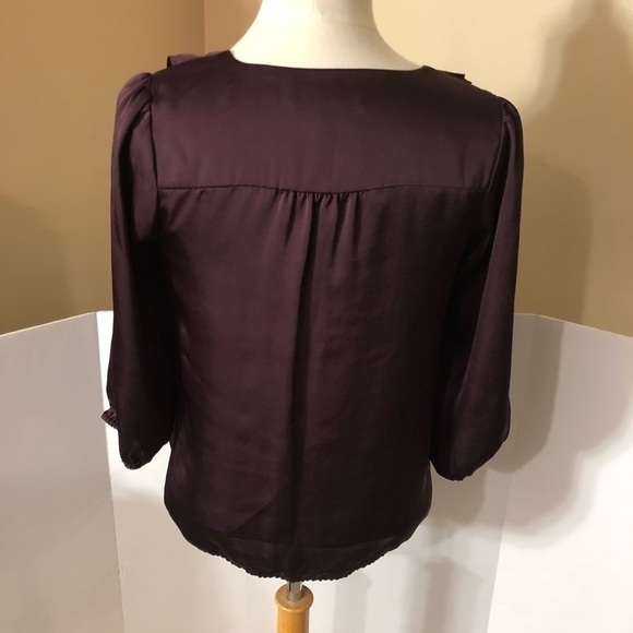 Ann Taylor Loft Burgundy Ruffle Top Sz SP - Picture 3 of 5
